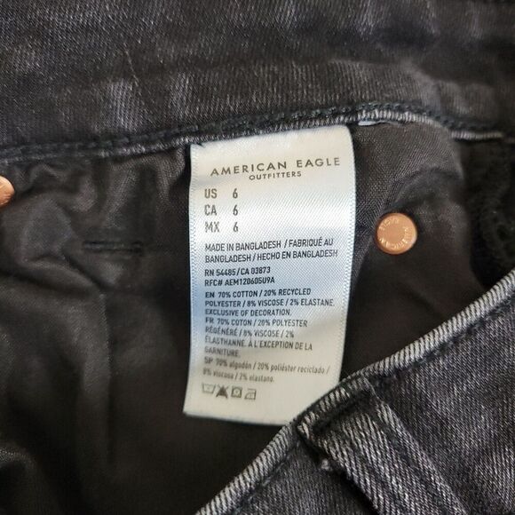 American Eagle Shorts Womens 6 Black Jean Hi Rise Shortie Super Stretch Raw Hem - Picture 5 of 10